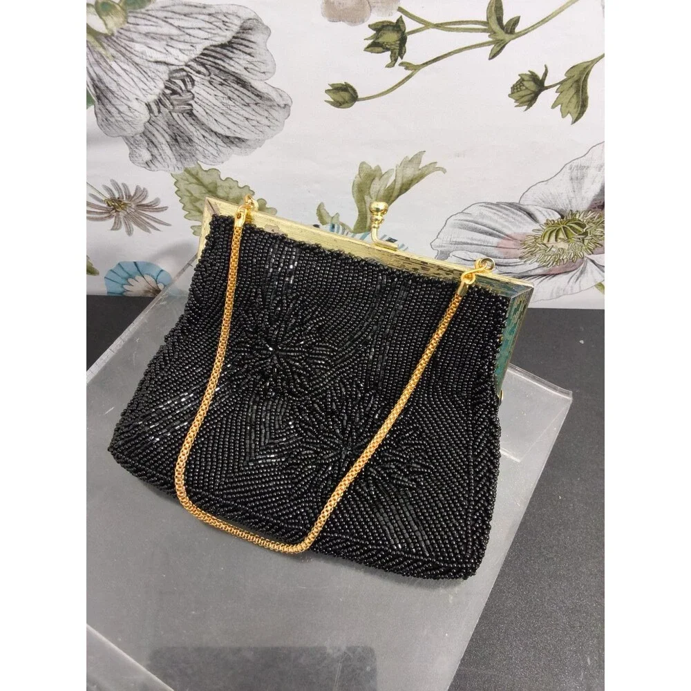 Vintage Jacobson’s Black Beaded Clutch Purse Evening Bag - Hong Kong